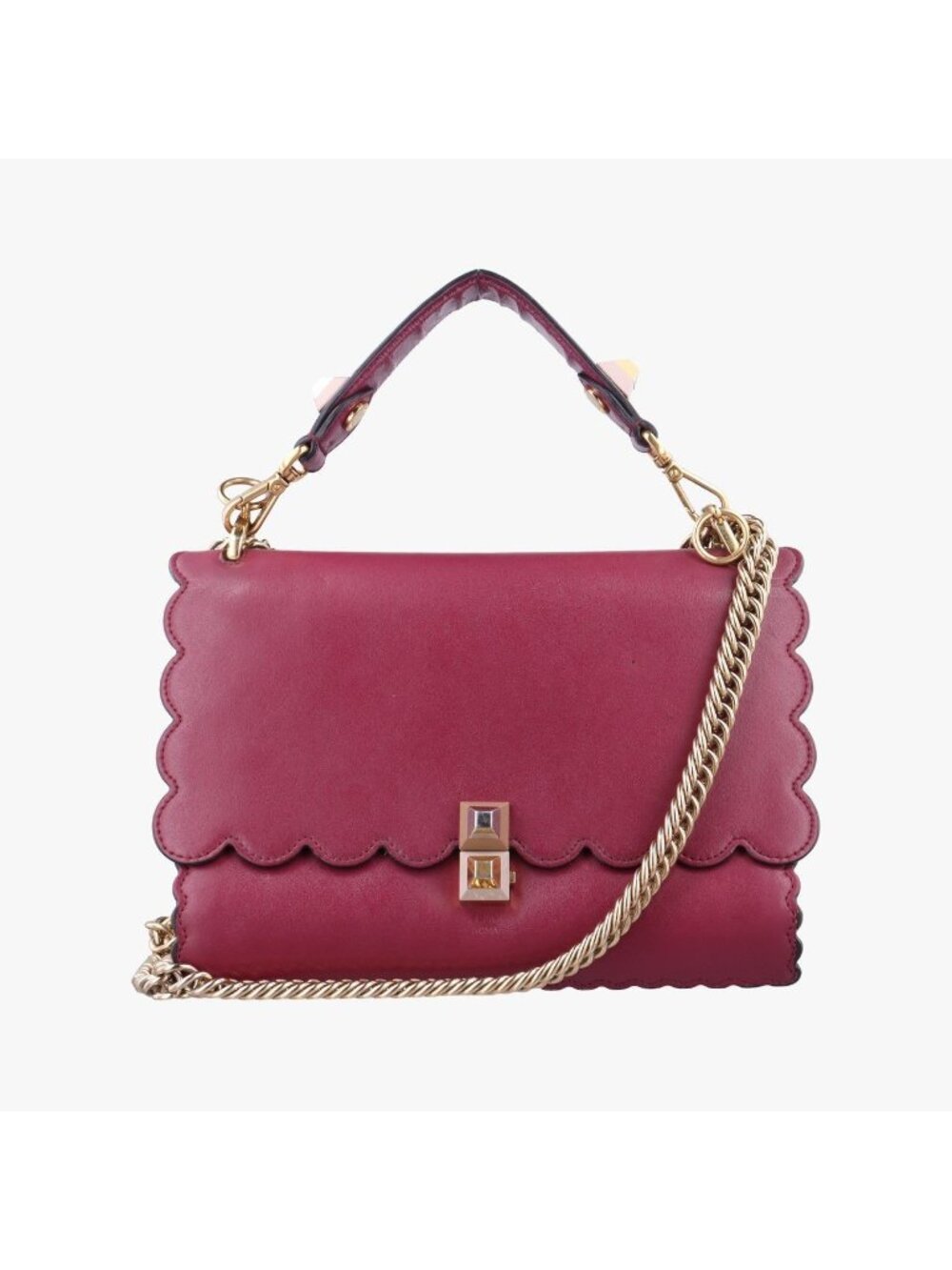 Fendi Canai Wine Red Leather Shoulder Bag